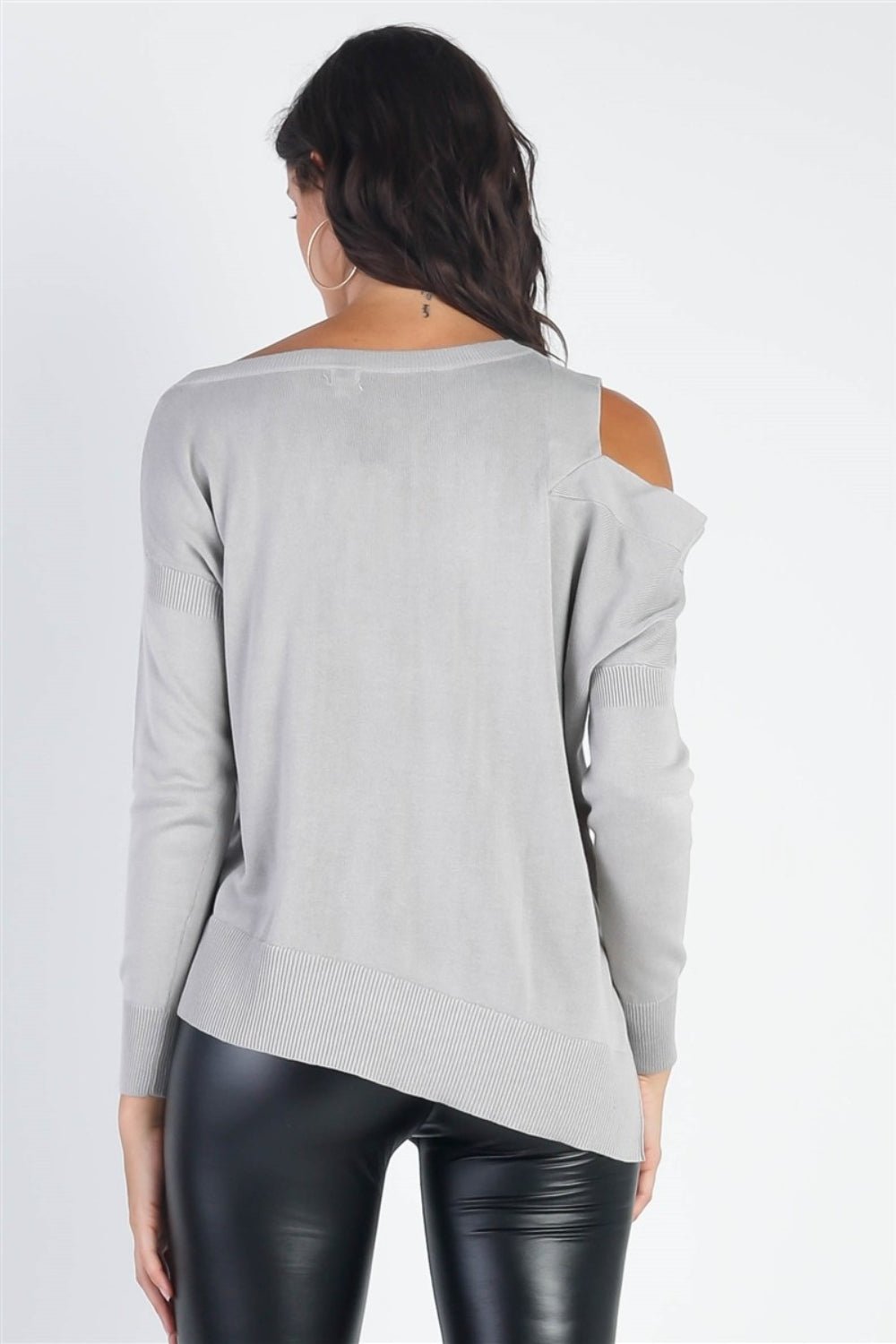 UNIQ Cold Shoulder Long Sleeve Knit Top - Top - Light Grey - Bella Bourget