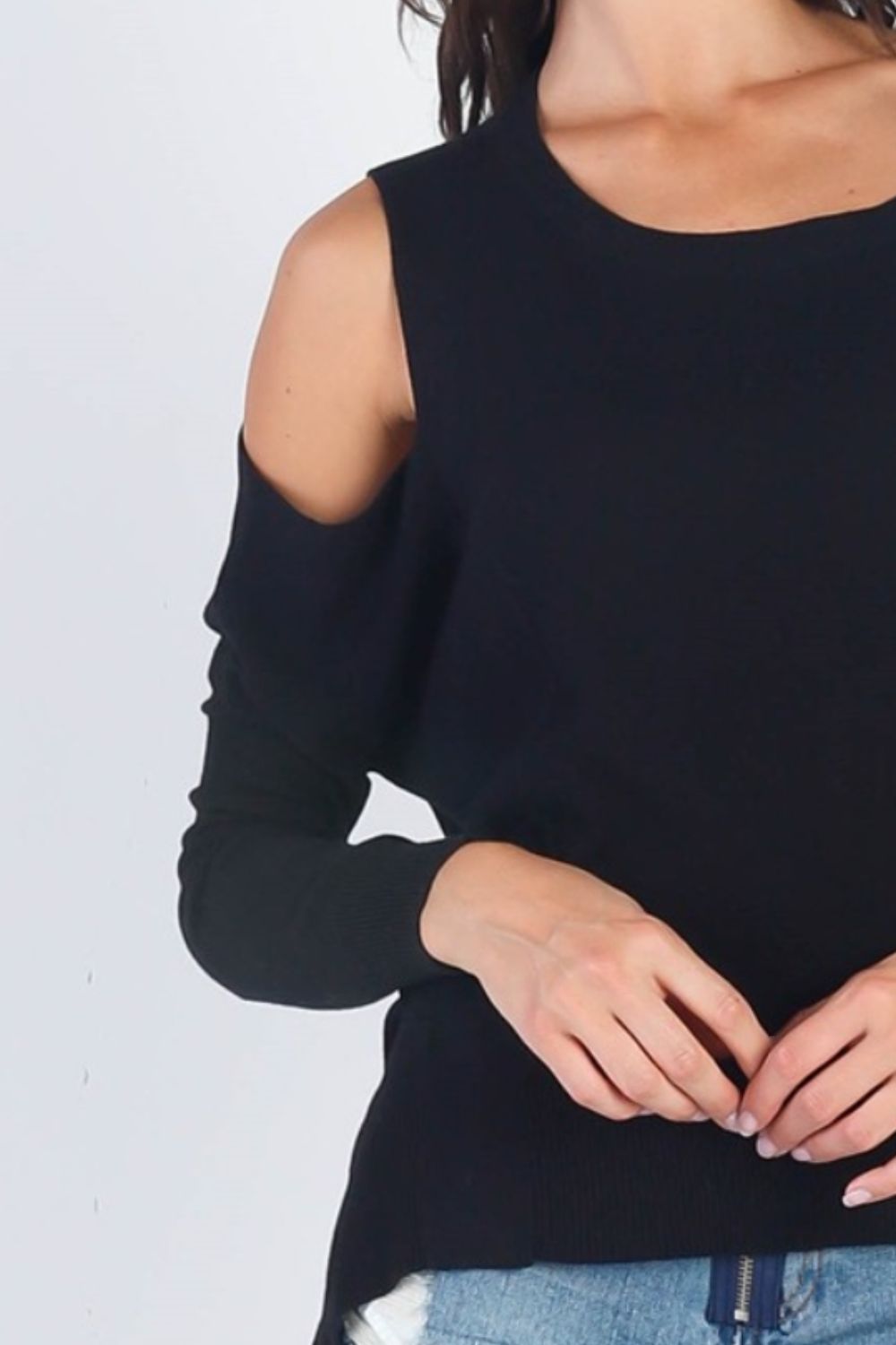 UNIQ Cold Shoulder Long Sleeve Knit Top - Top - Black - Bella Bourget