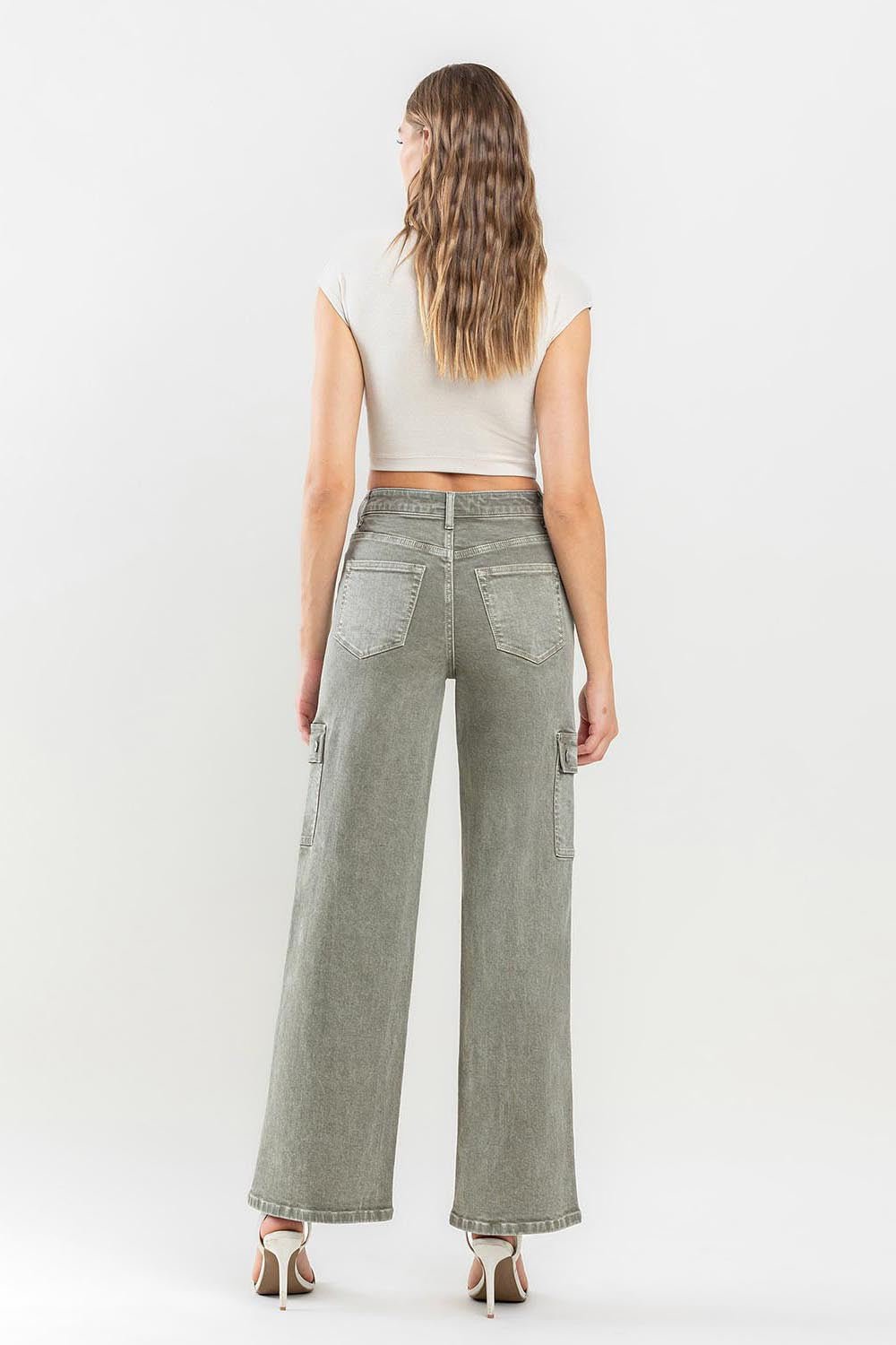 Vervet by Flying Monkey 90's Super High Rise Cargo Jeans - jeans - Vetiver - Bella Bourget