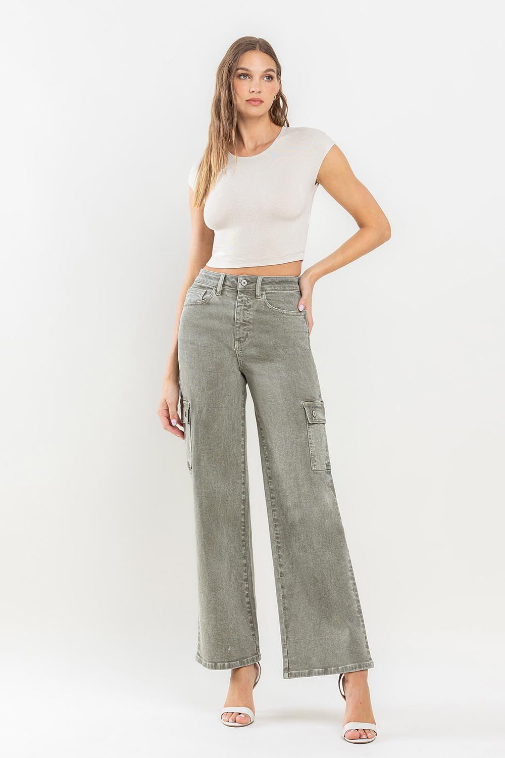 Vervet by Flying Monkey 90's Super High Rise Cargo Jeans - jeans - Vetiver - Bella Bourget