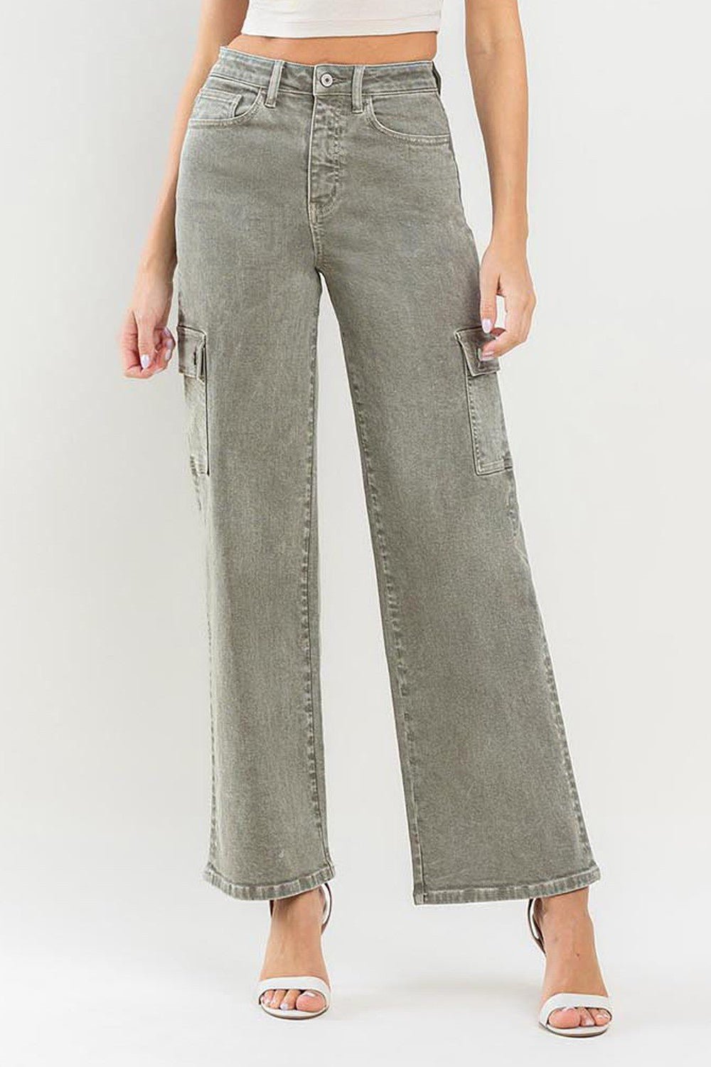 Vervet by Flying Monkey 90's Super High Rise Cargo Jeans - jeans - Vetiver - Bella Bourget