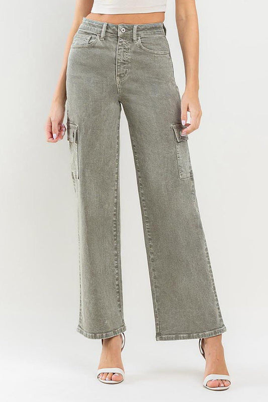 Vervet by Flying Monkey 90's Super High Rise Cargo Jeans - jeans - Vetiver - Bella Bourget