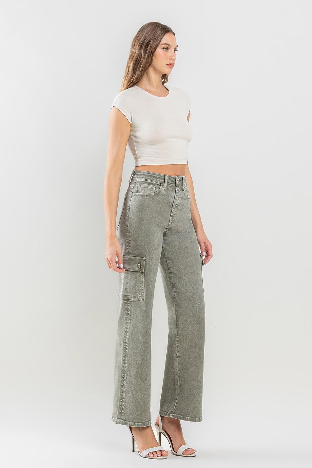 Vervet by Flying Monkey 90's Super High Rise Cargo Jeans - jeans - Vetiver - Bella Bourget