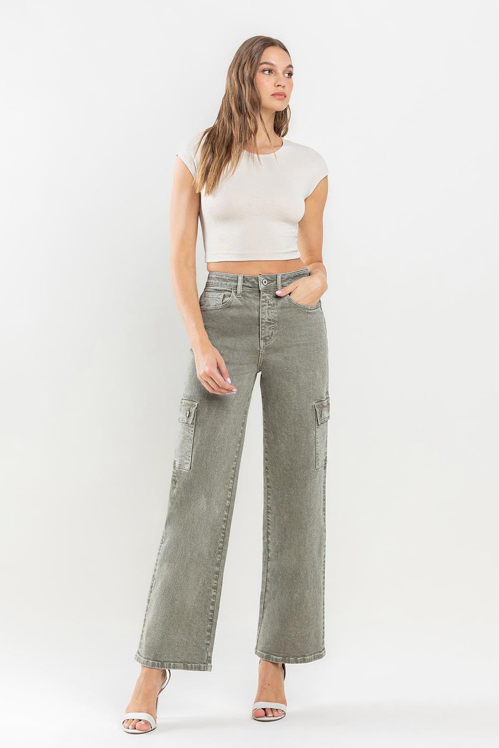 Vervet by Flying Monkey 90's Super High Rise Cargo Jeans - jeans - Vetiver - Bella Bourget