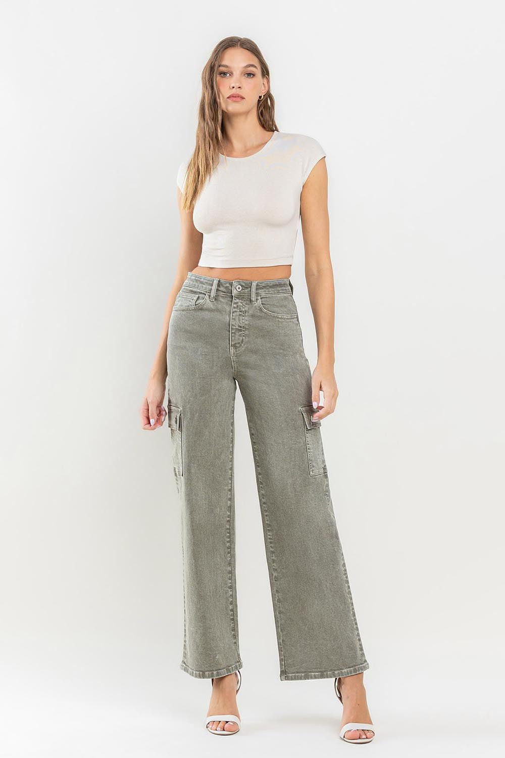 Vervet by Flying Monkey 90's Super High Rise Cargo Jeans - jeans - Vetiver - Bella Bourget