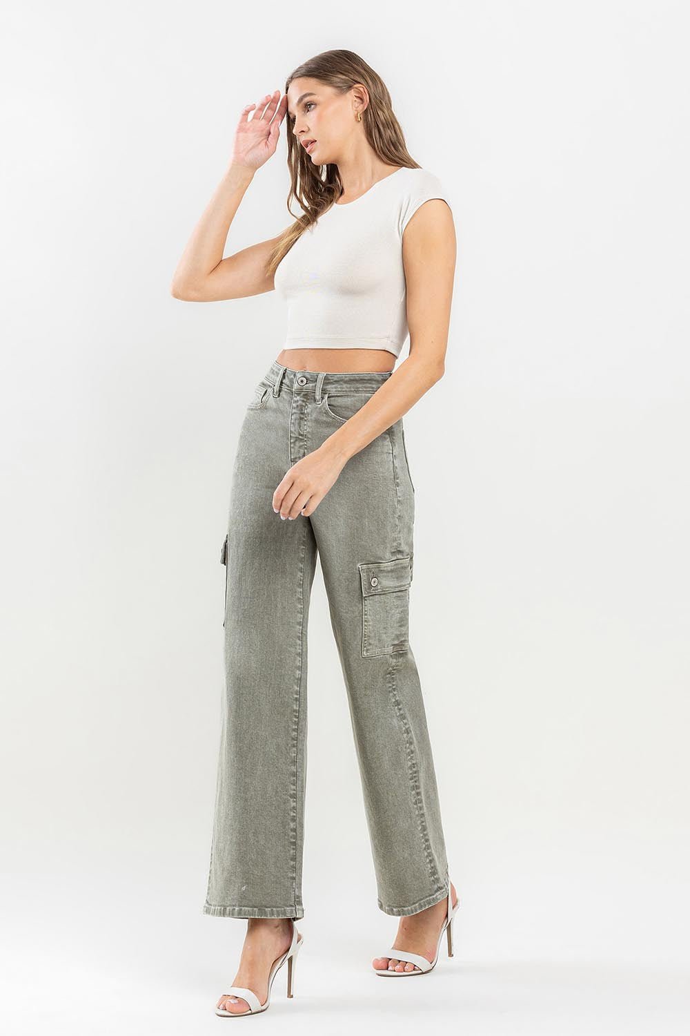 Vervet by Flying Monkey 90's Super High Rise Cargo Jeans - jeans - Vetiver - Bella Bourget