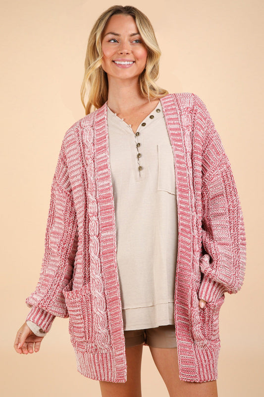 VERY J Cable Knit Open Front Cardigan - Cardigan - Brick - Bella Bourget