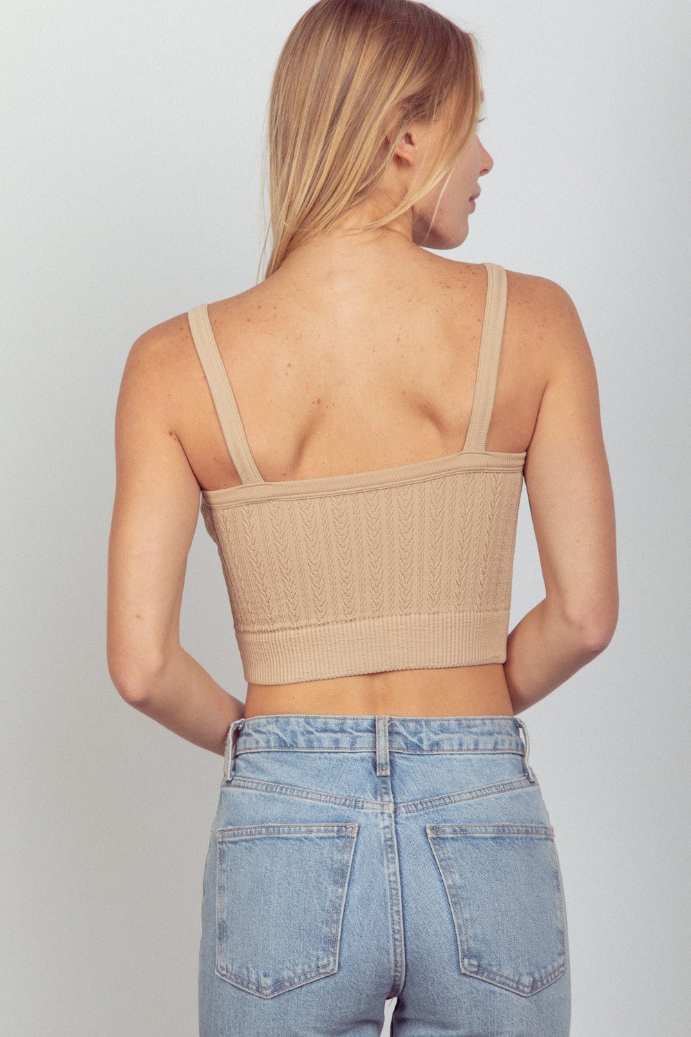 VERY J Cable Knit Seamless Cropped Cami - Top - Nude - Bella Bourget