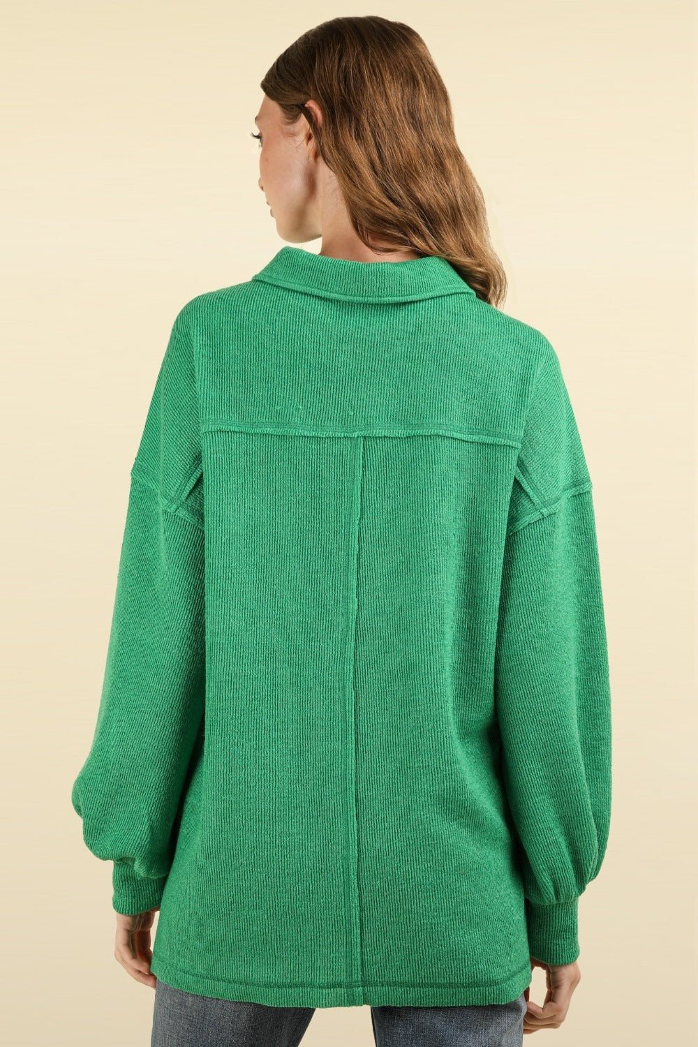 VERY J Collared Half Button Knit Top with Pockets - Sweater - Green - Bella Bourget