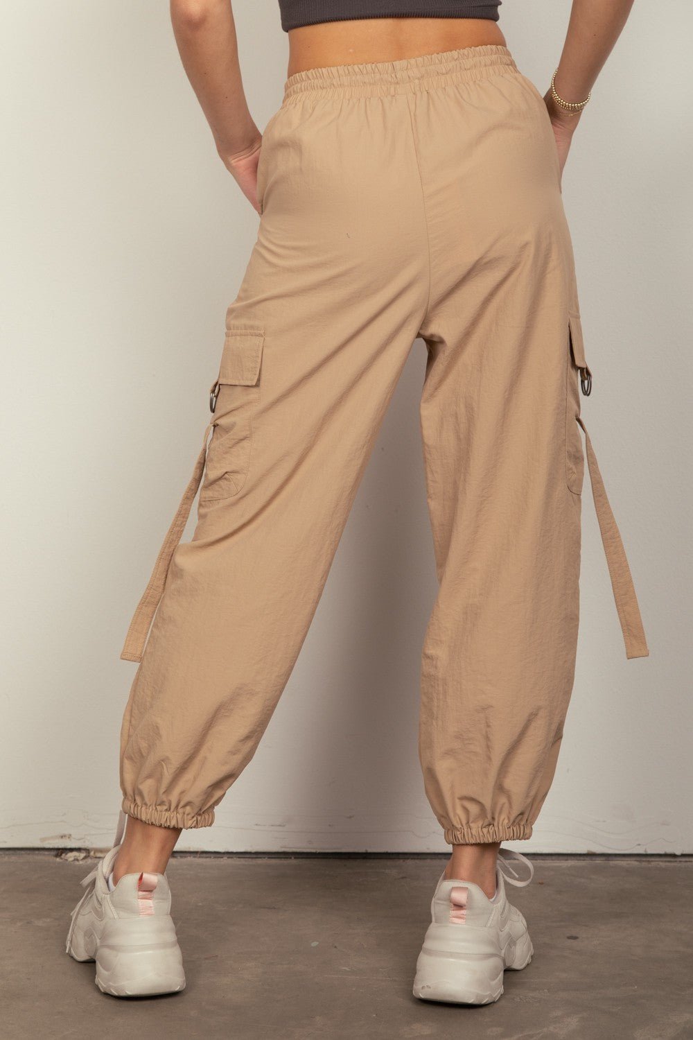 VERY J Elastic Waist Woven Cargo Pants - Pants - Taupe - Bella Bourget