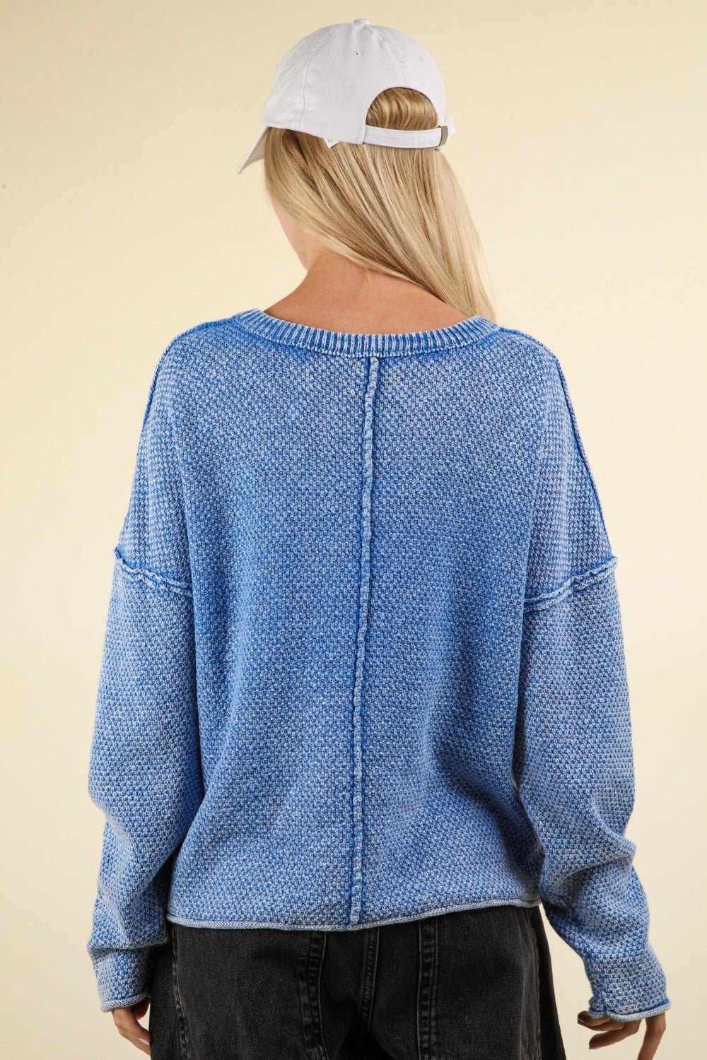 VERY J Mineral Washed Exposed Seam Sweater - Sweatshirt - Blue - Bella Bourget