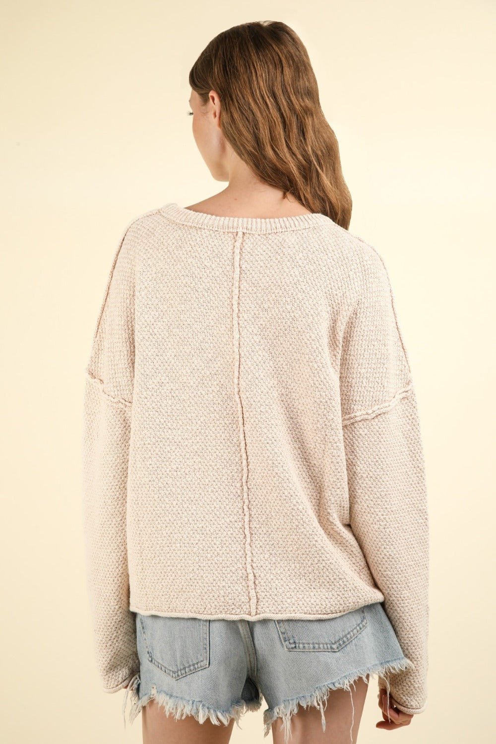 VERY J Mineral Washed Exposed Seam Sweater - Sweater - Beige - Bella Bourget