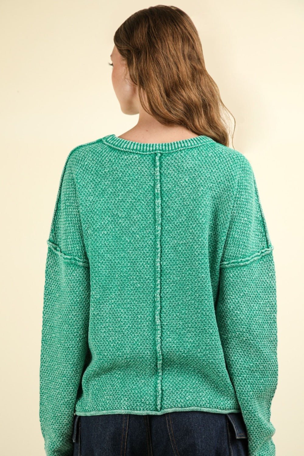 VERY J Mineral Washed Exposed Seam Sweater - Sweater - Kelly Green - Bella Bourget