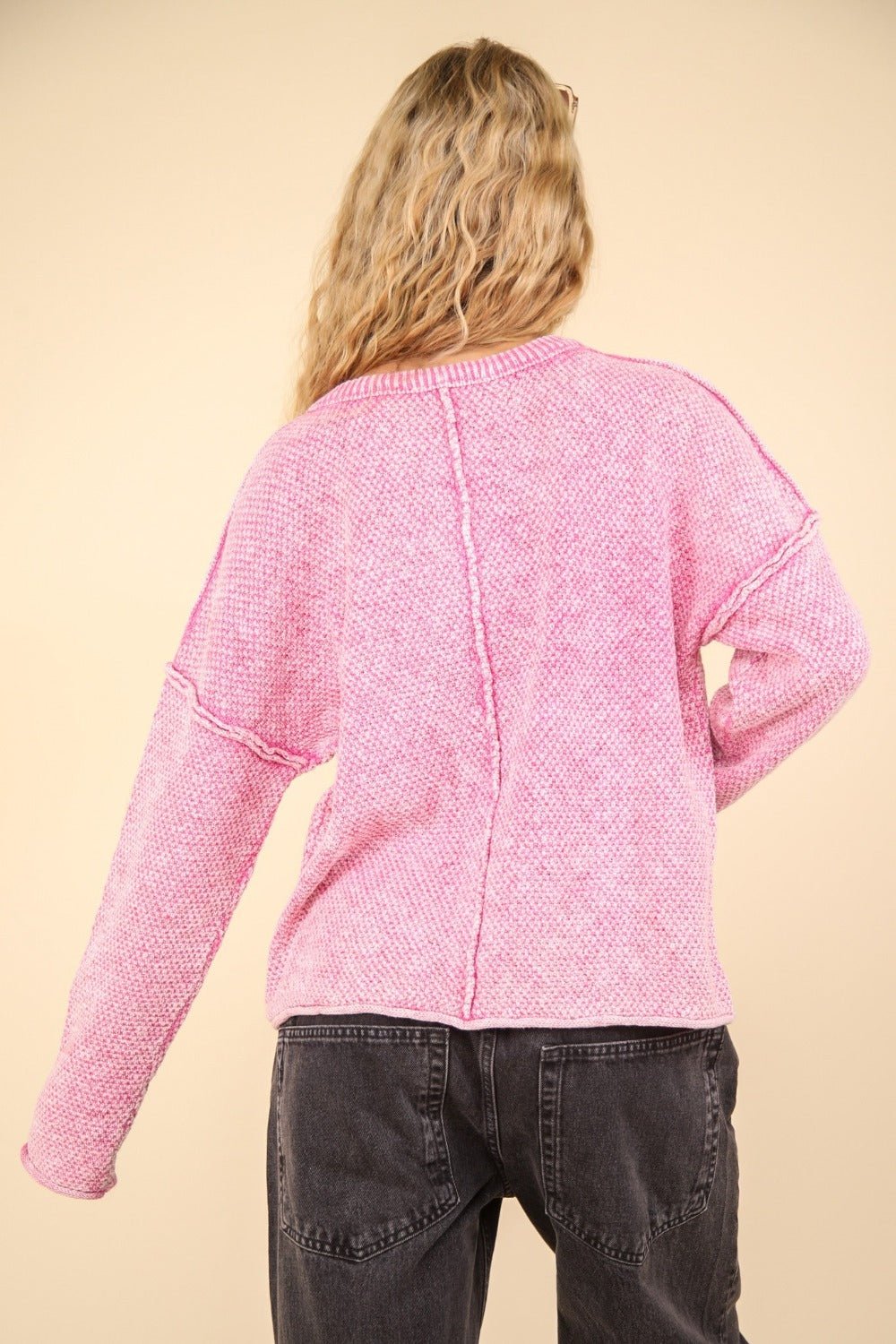 VERY J Mineral Washed Exposed Seam Sweater - Sweatshirt - Pink - Bella Bourget