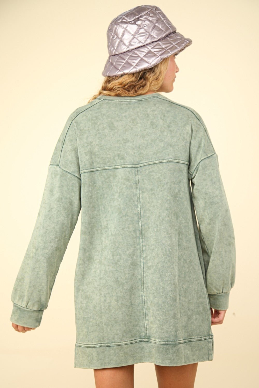 VERY J Mineral Washed Oversized Sweatshirt Mini Dress - Sweatshirt dress - Sage - Bella Bourget