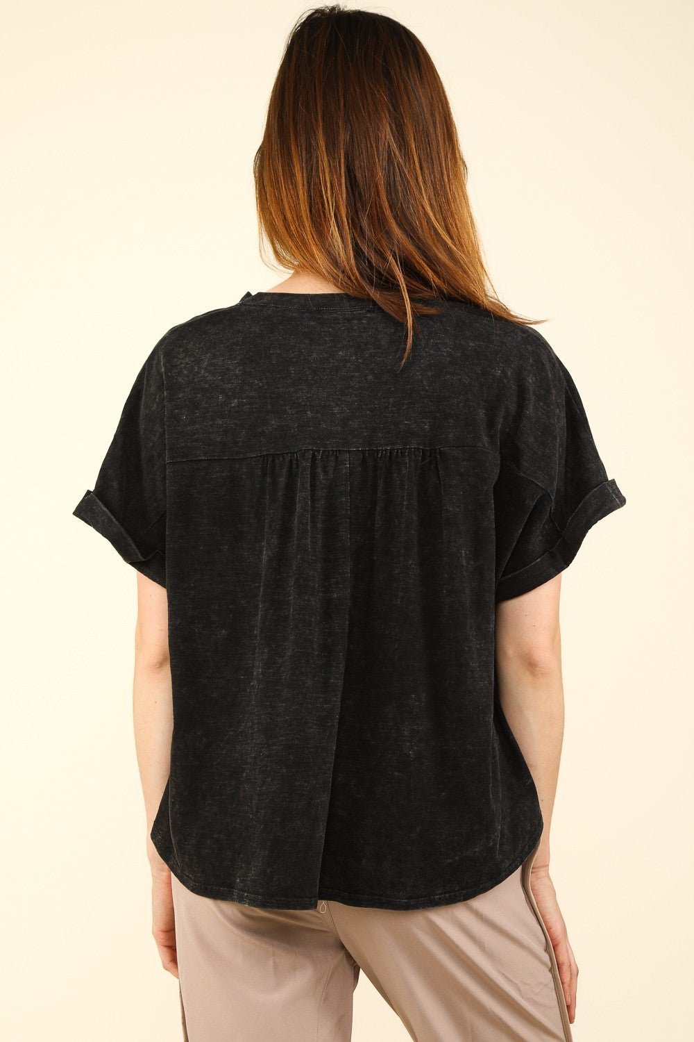 VERY J Nochted Short Sleeve Washed T - Shirt - Top - Black - Bella Bourget