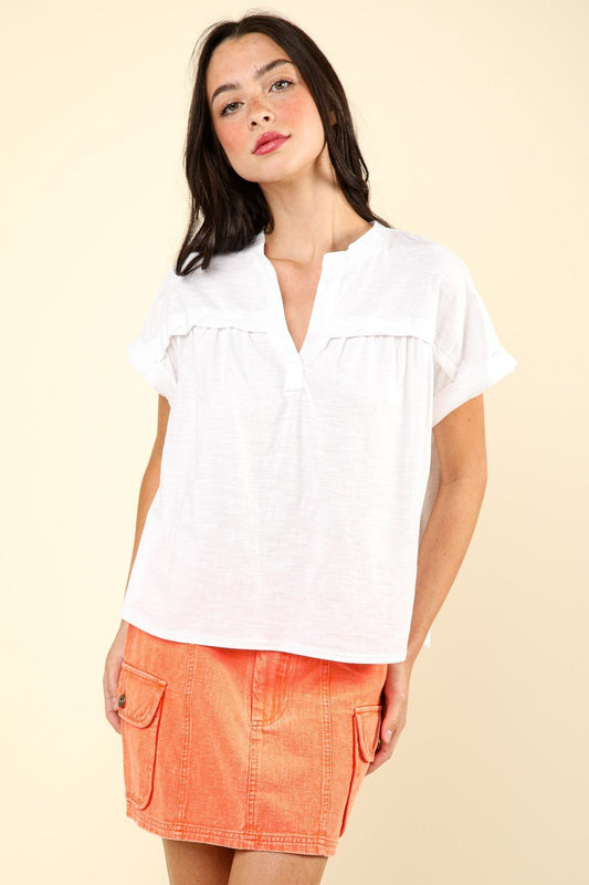 VERY J Nochted Short Sleeve Washed T - Shirt - Top - Ivory - Bella Bourget