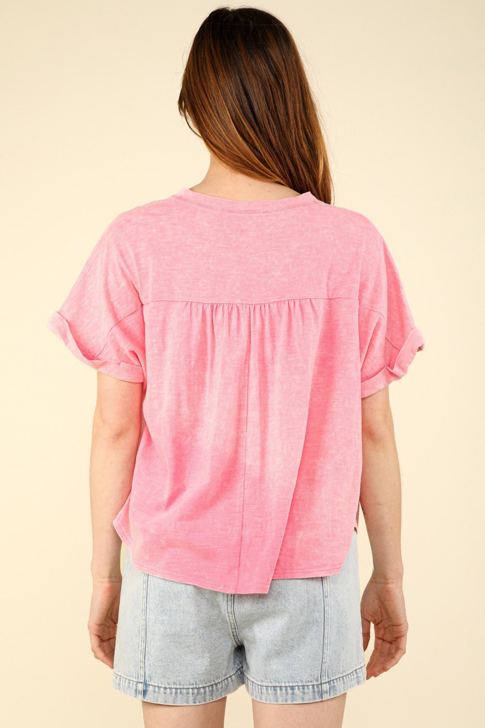 VERY J Nochted Short Sleeve Washed T - Shirt - Top - Pink - Bella Bourget