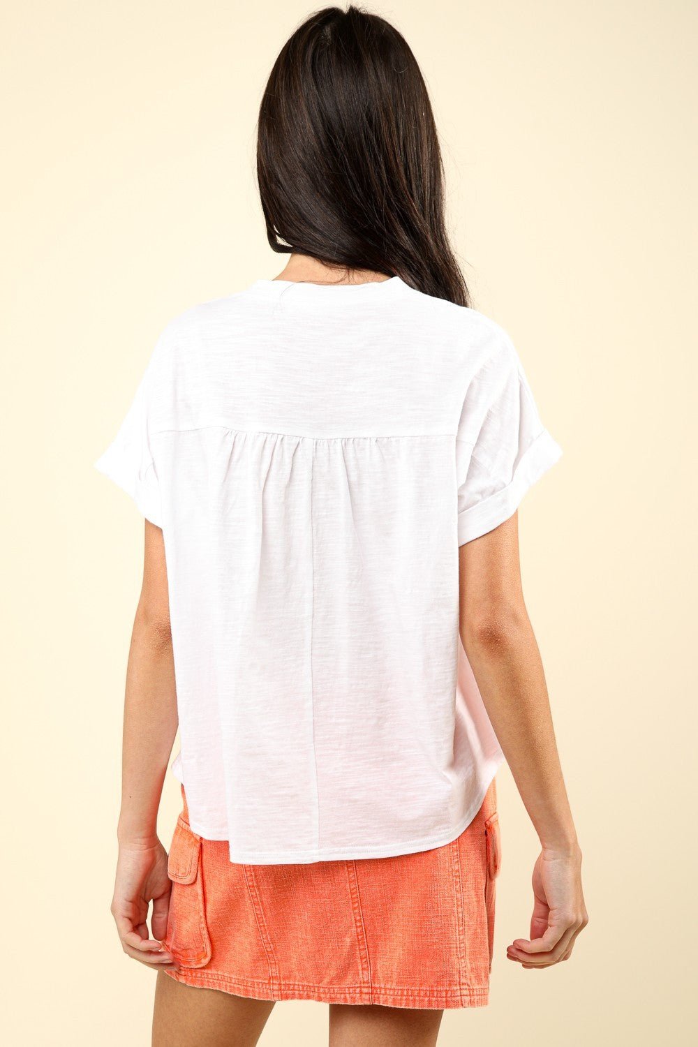 VERY J Nochted Short Sleeve Washed T - Shirt - Top - Ivory - Bella Bourget