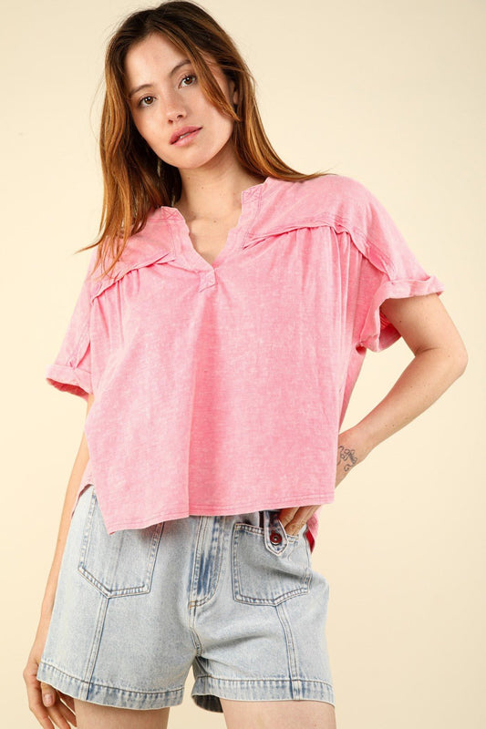 VERY J Nochted Short Sleeve Washed T - Shirt - Top - Pink - Bella Bourget