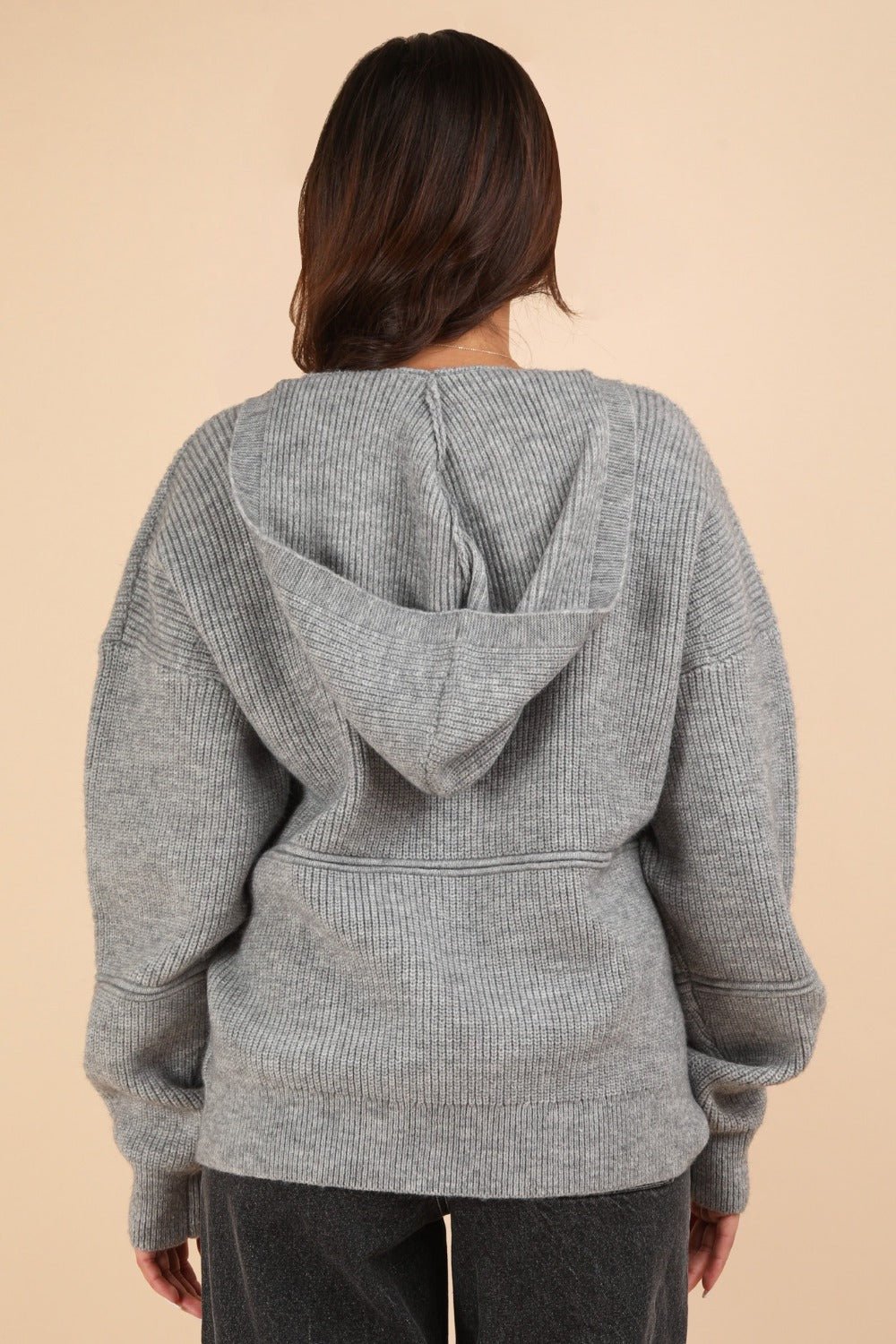 VERY J Seam Detail Drop Shoulder Hooded Sweater - Hoodie - Grey - Bella Bourget