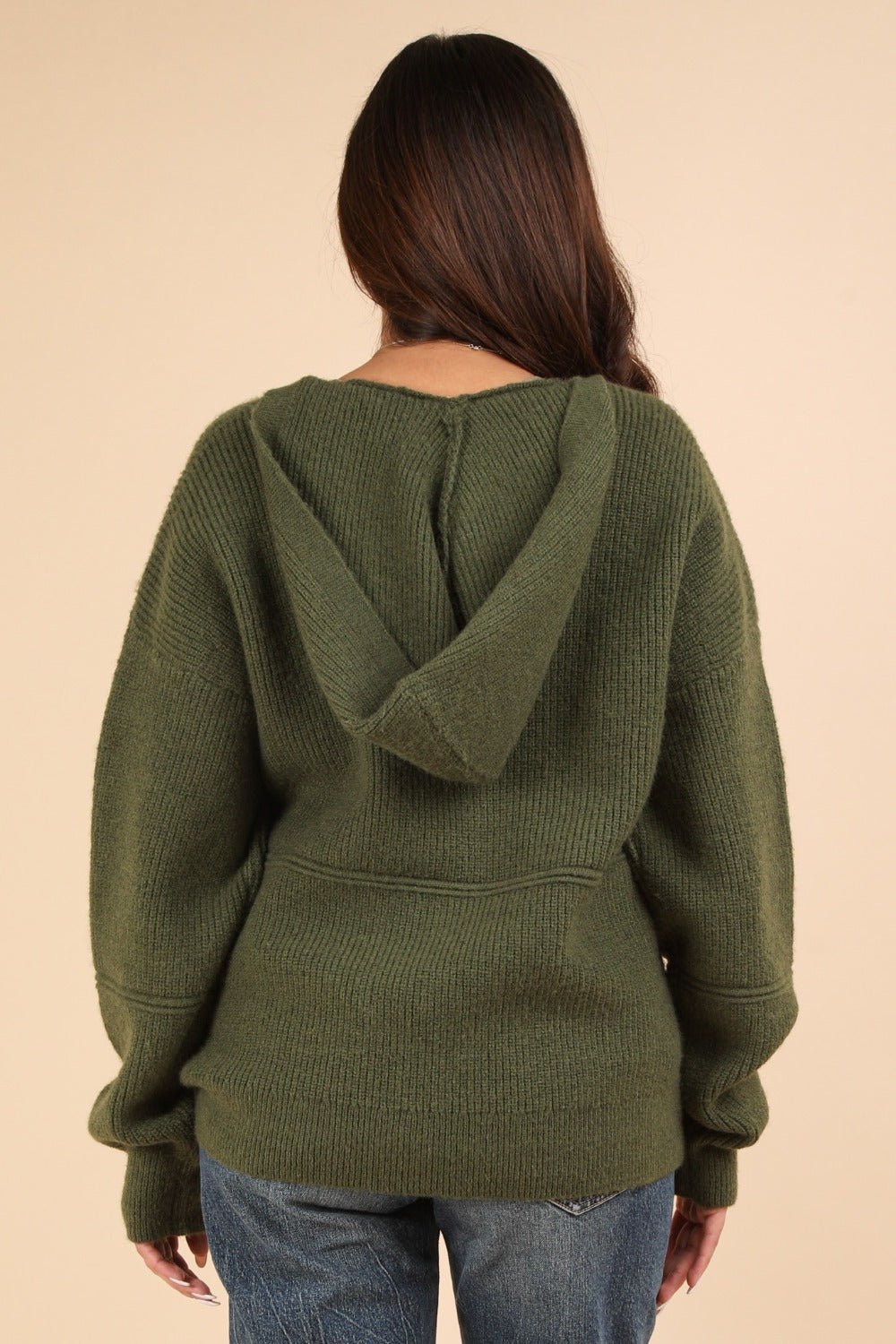 VERY J Seam Detail Drop Shoulder Hooded Sweater - Sweater - Olive - Bella Bourget