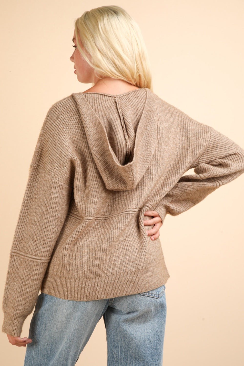 VERY J Seam Detail Drop Shoulder Hooded Sweater - Sweater - Mocha - Bella Bourget