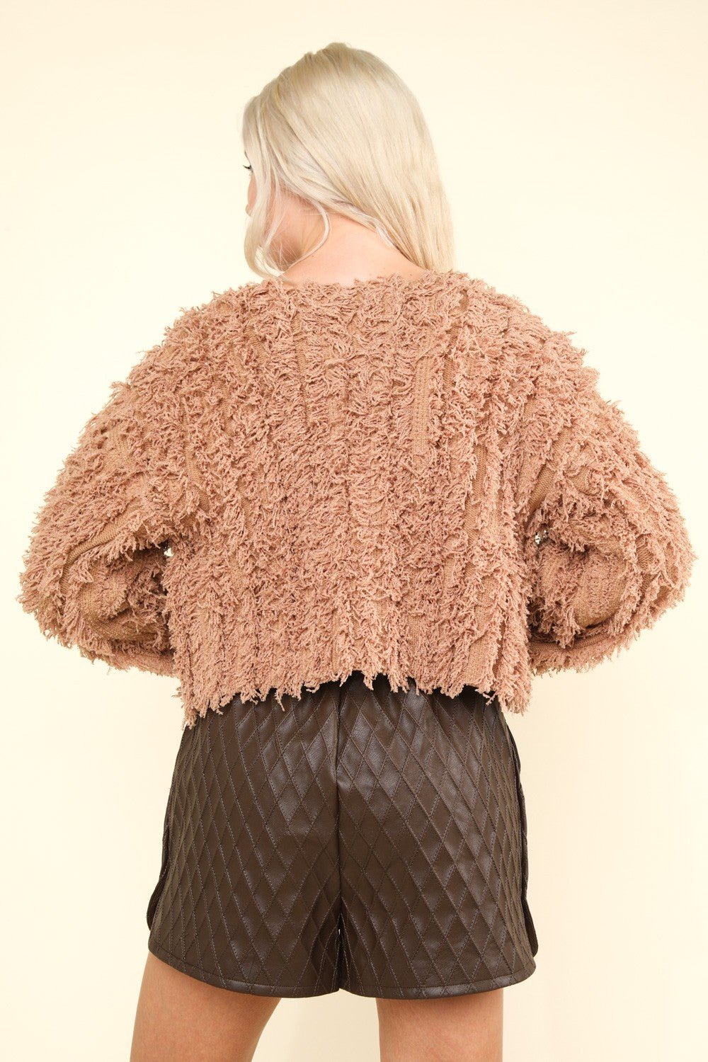 VERY J Shaggy Yarn Knit Zip Up Jacket - Jacket - Mocha - Bella Bourget