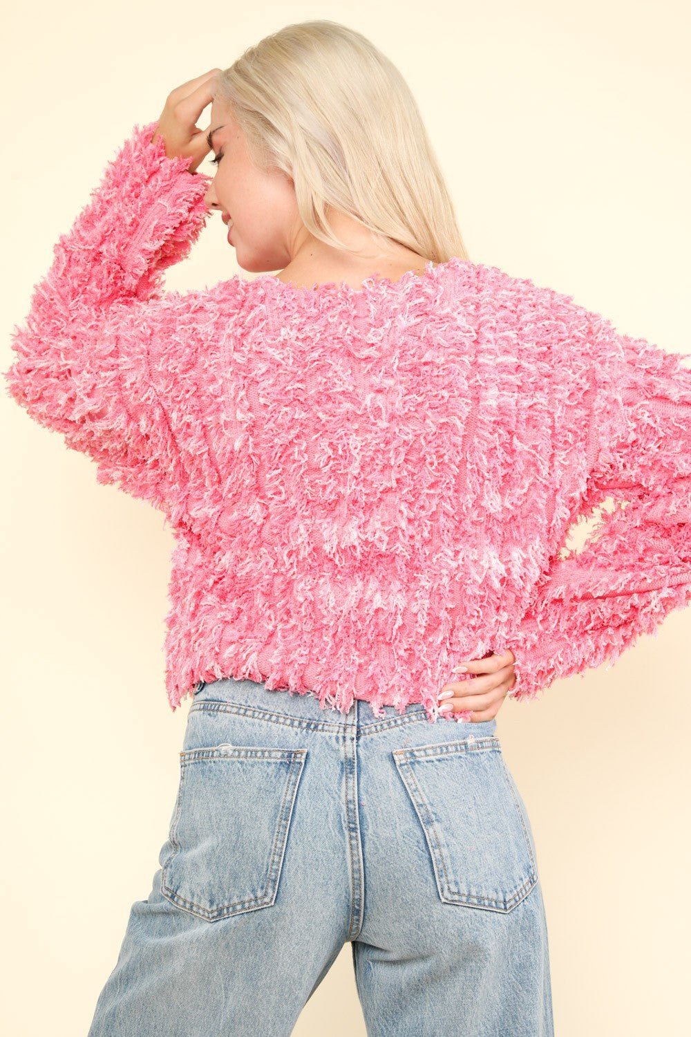 VERY J Shaggy Yarn Knit Zip Up Jacket - Jacket - Pink Multi - Bella Bourget