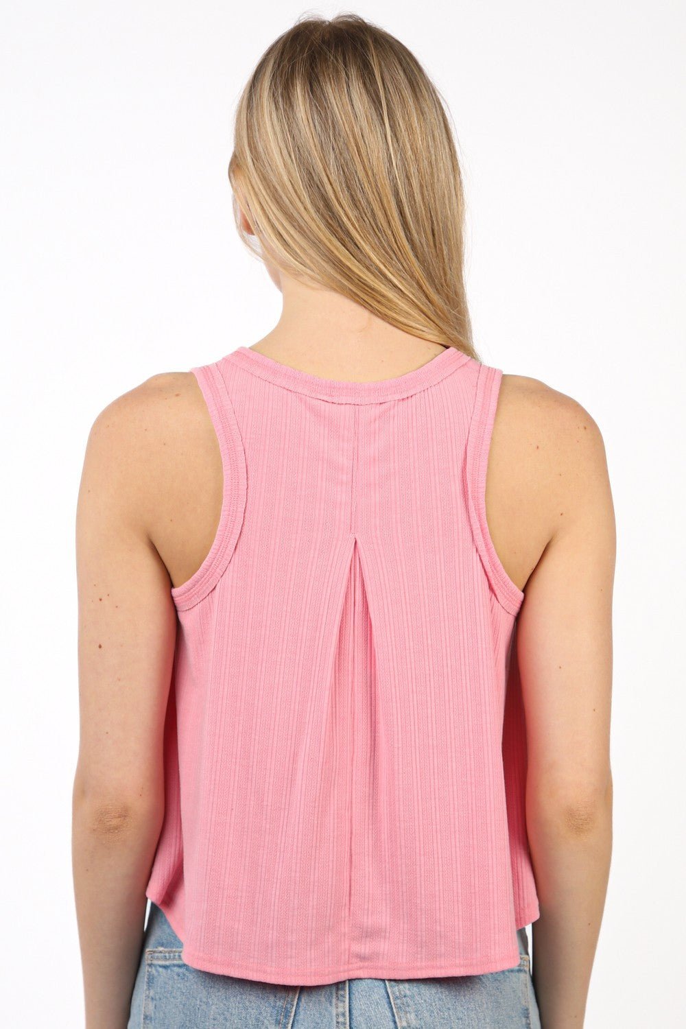 VERY J V - Neck Knit Swing Cropped Tank - Top - Pink - Bella Bourget