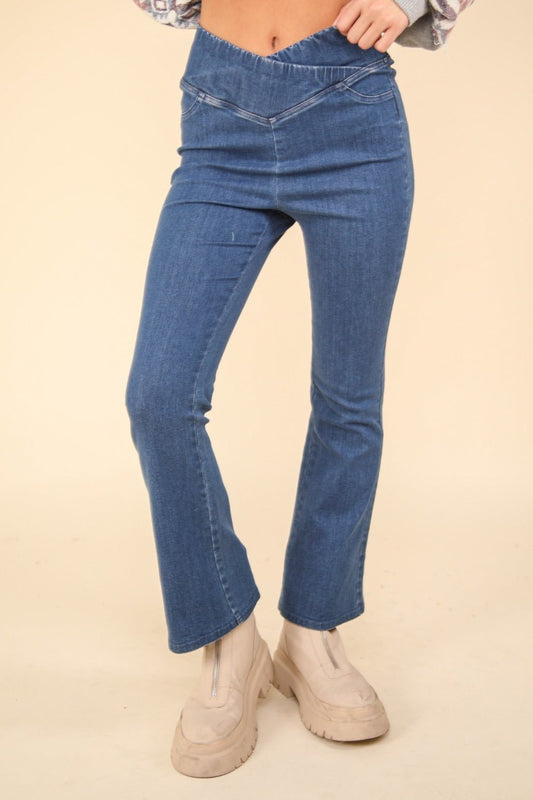 VERY J Washed Denim Stretchy Crossover Waist Leggings - Jeans - Indigo - Bella Bourget