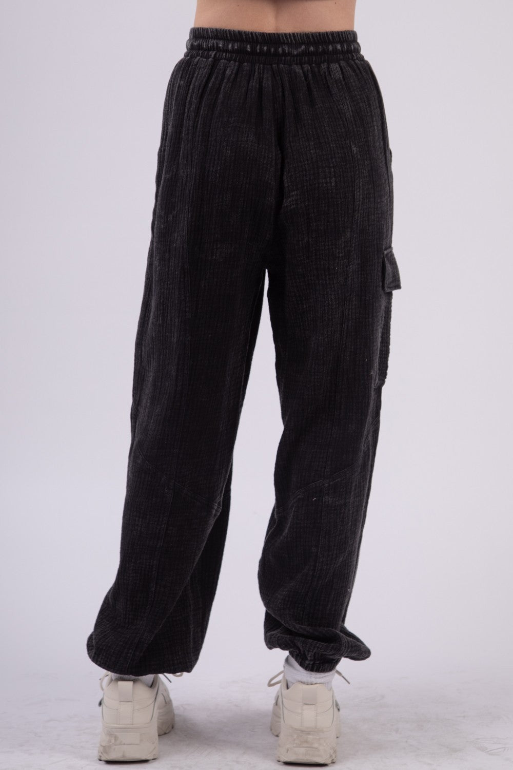 VERY J Washed Woven Crinkle Gauze Drawstring Pants - Pants - Black - Bella Bourget