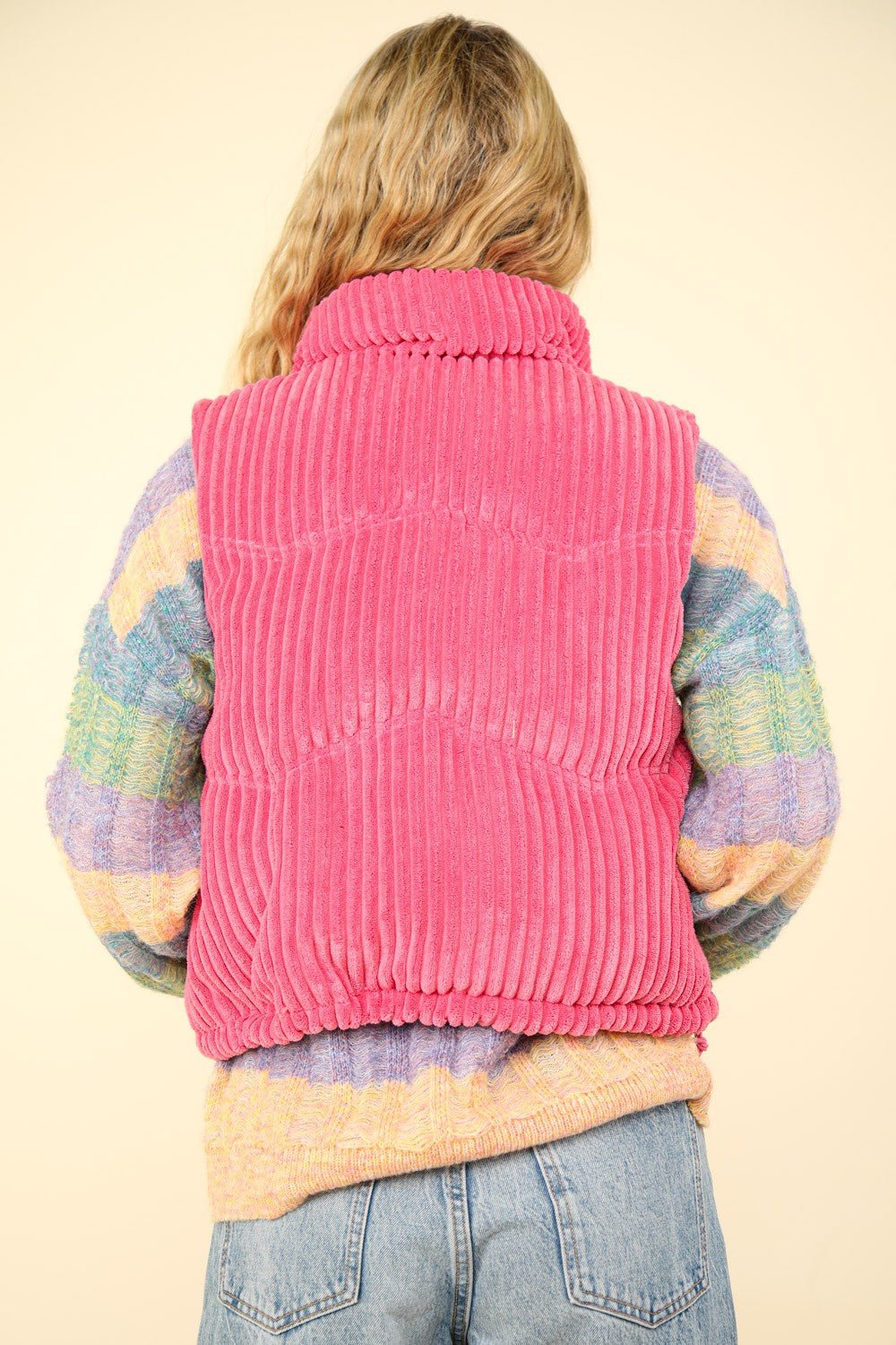 VERY J Zip Up Padded Corduroy Puffer Vest - Vest - Pink - Bella Bourget