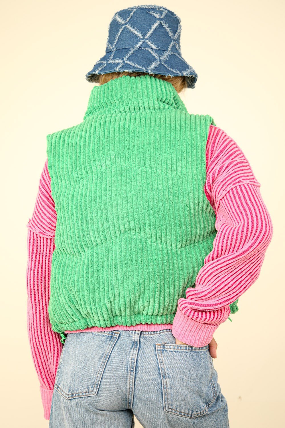 VERY J Zip Up Padded Corduroy Puffer Vest - Vest - Green - Bella Bourget