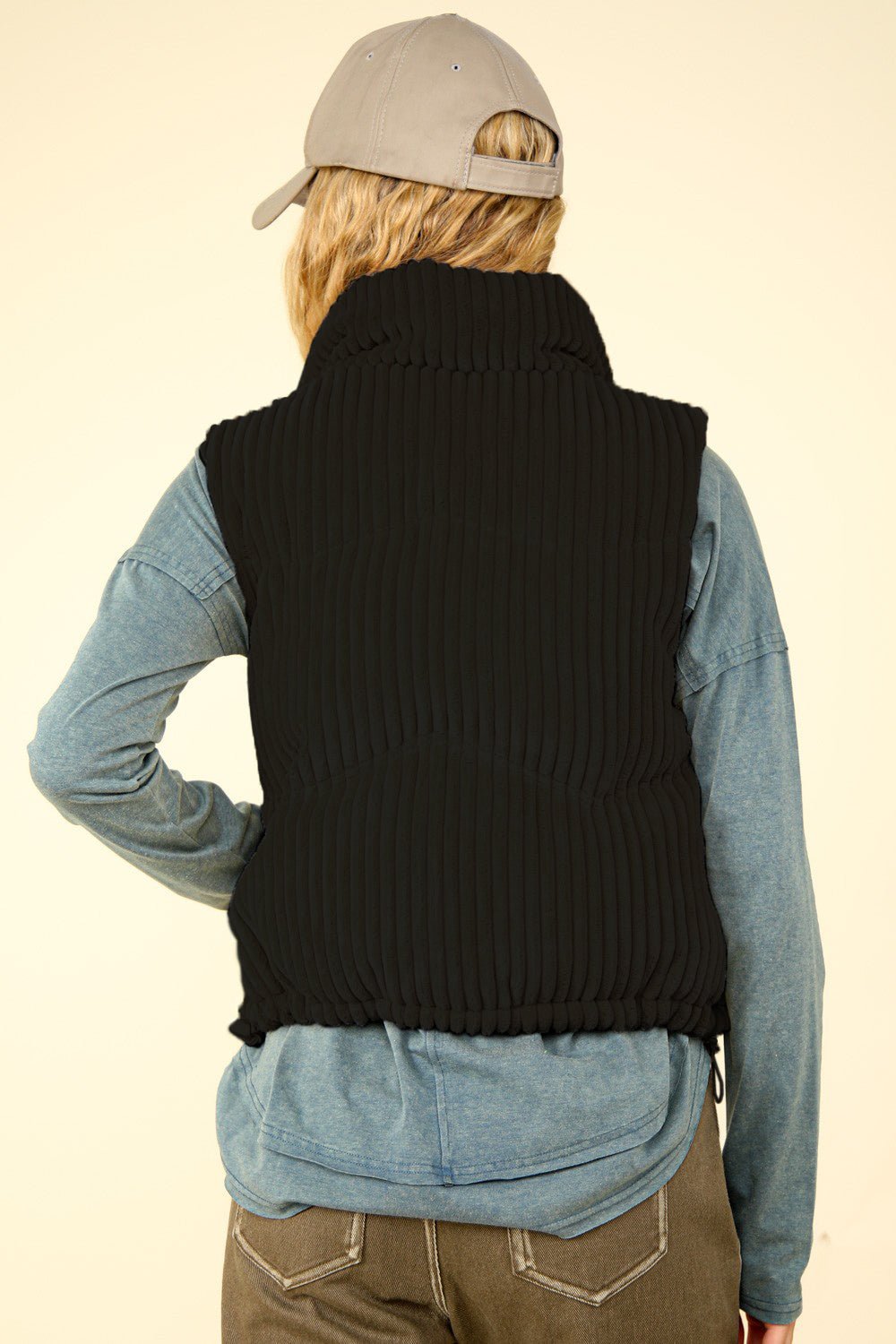 VERY J Zip Up Padded Corduroy Puffer Vest - Vest - Black - Bella Bourget