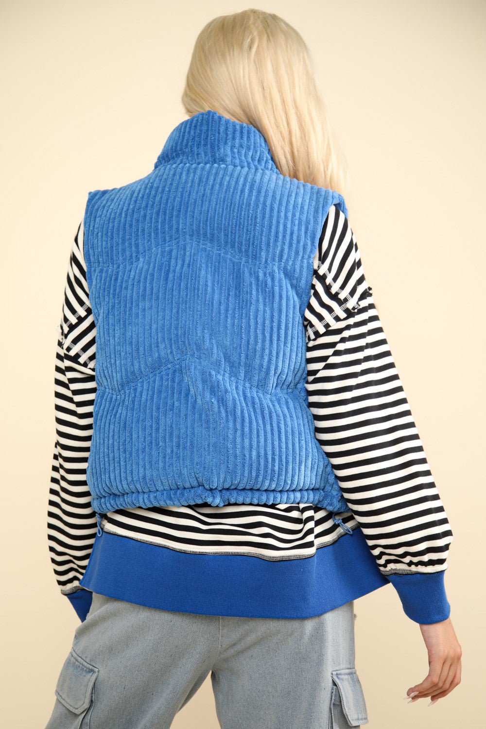 VERY J Zip Up Padded Corduroy Puffer Vest - Vest - Blue - Bella Bourget