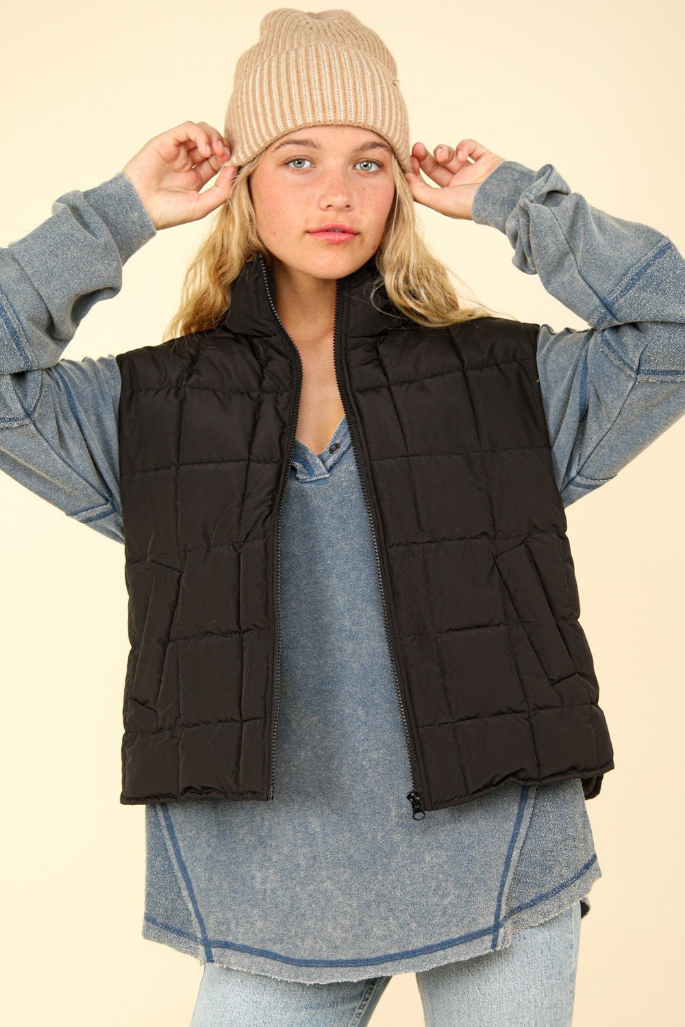 VERY J Zip Up Puffer Padded Warm Vest - Vest - Black - Bella Bourget