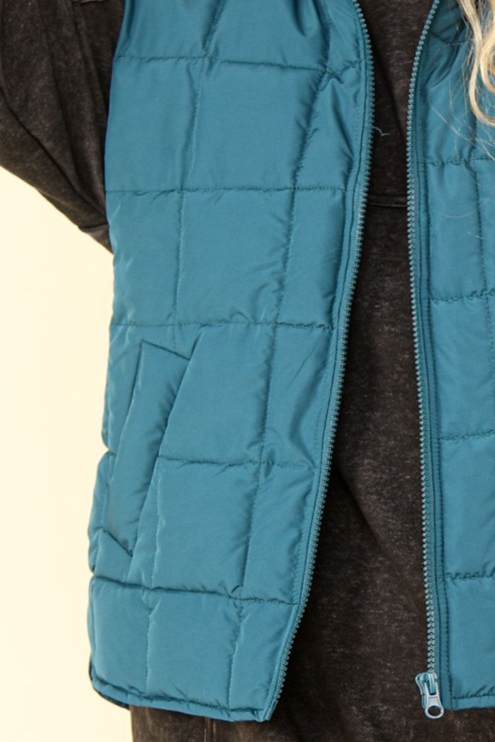 VERY J Zip Up Puffer Padded Warm Vest - Vest - Sea Foam - Bella Bourget