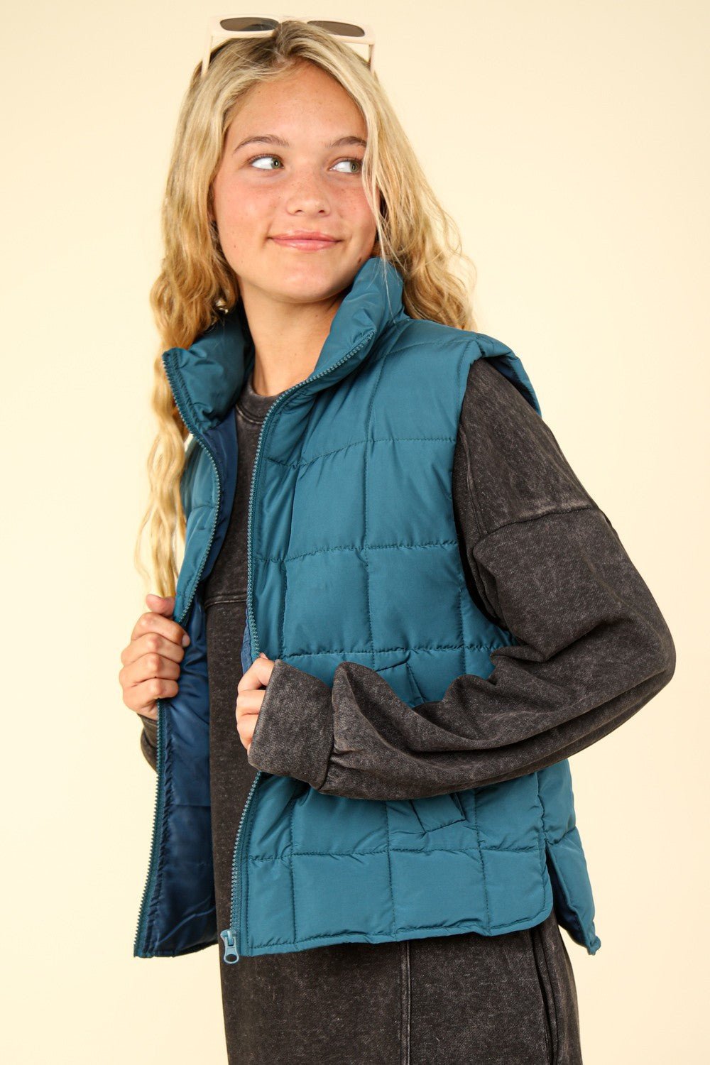 VERY J Zip Up Puffer Padded Warm Vest - Vest - Sea Foam - Bella Bourget