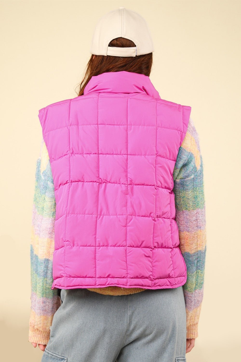 VERY J Zip Up Puffer Padded Warm Vest - Vest - Fuchsia - Bella Bourget