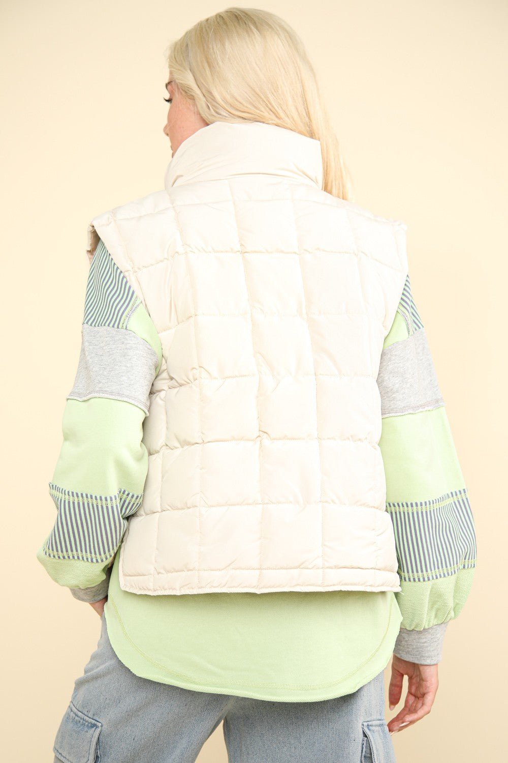 VERY J Zip Up Puffer Padded Warm Vest - Vest - Ivory - Bella Bourget