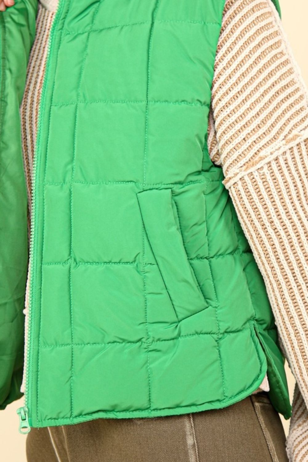 VERY J Zip Up Puffer Padded Warm Vest - Vest - Kelly Green - Bella Bourget