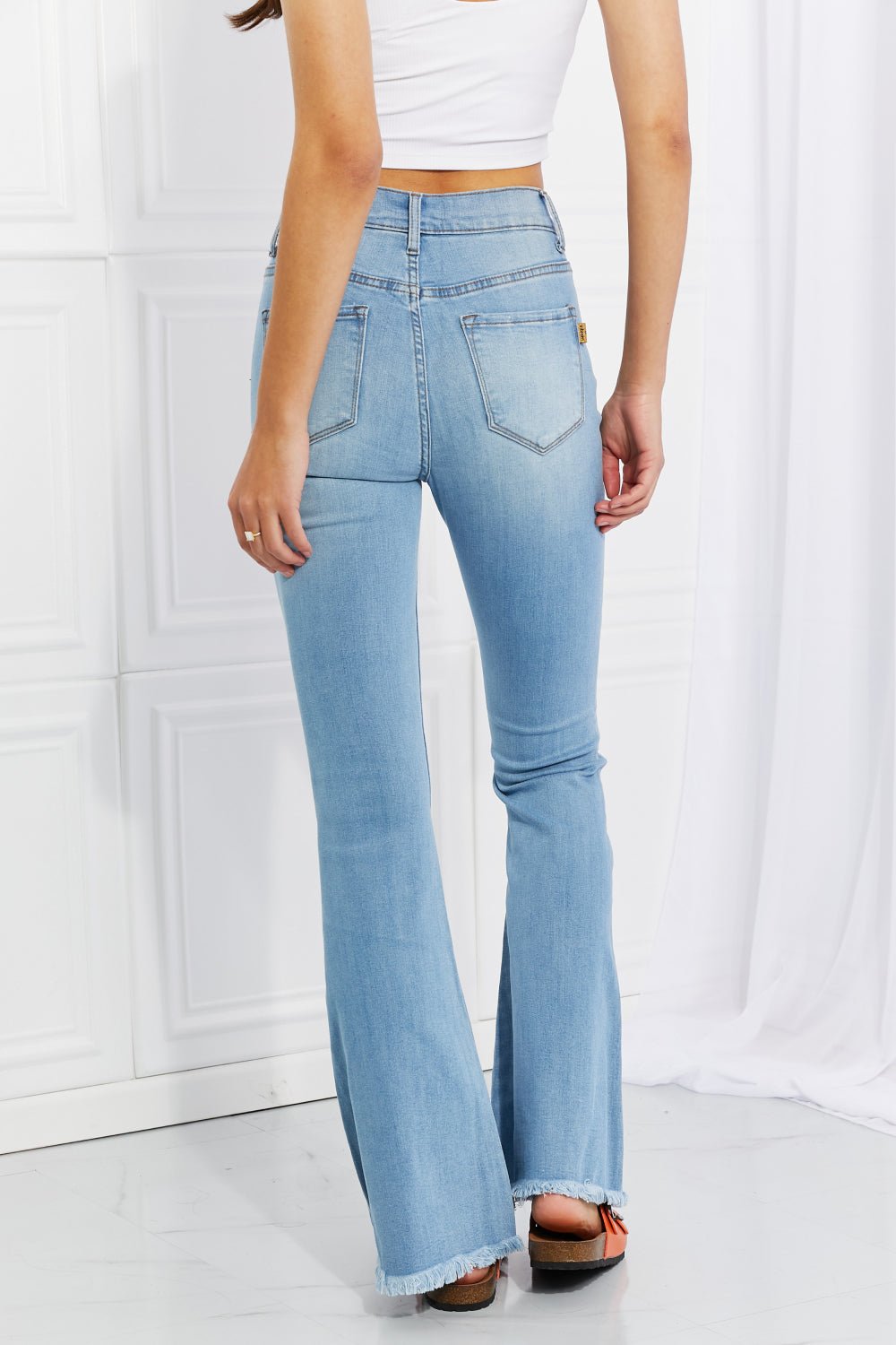 Vibrant MIU Full Size Jess Button Flare Jeans - Jeans - Light - Bella Bourget