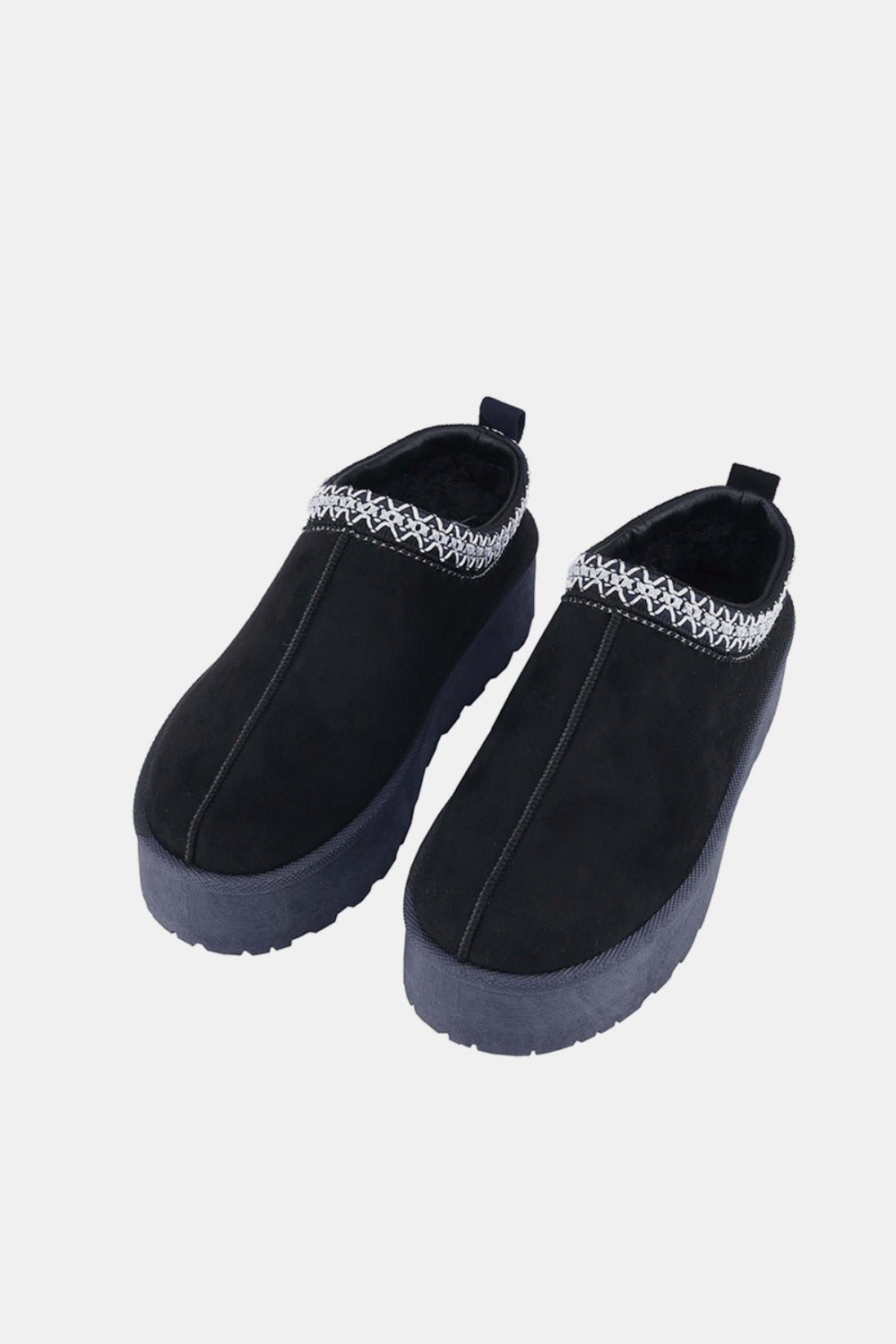 Weeboo Platform Embroidered Trim Slip - On Boots - Boots - Black - Bella Bourget