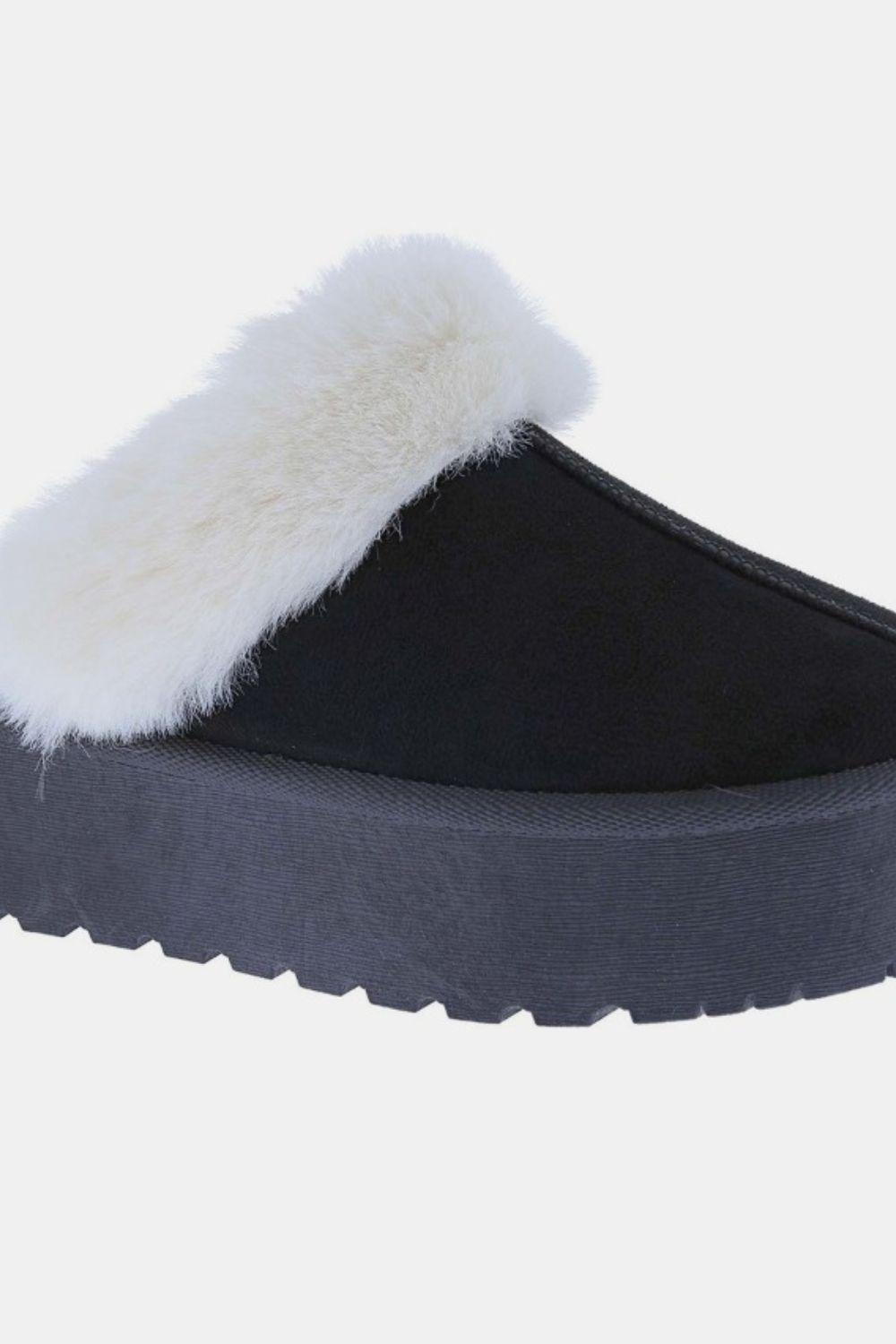 Weeboo Thick Bottom Fur Trim Snow Slippers - Slippers - Black - Bella Bourget