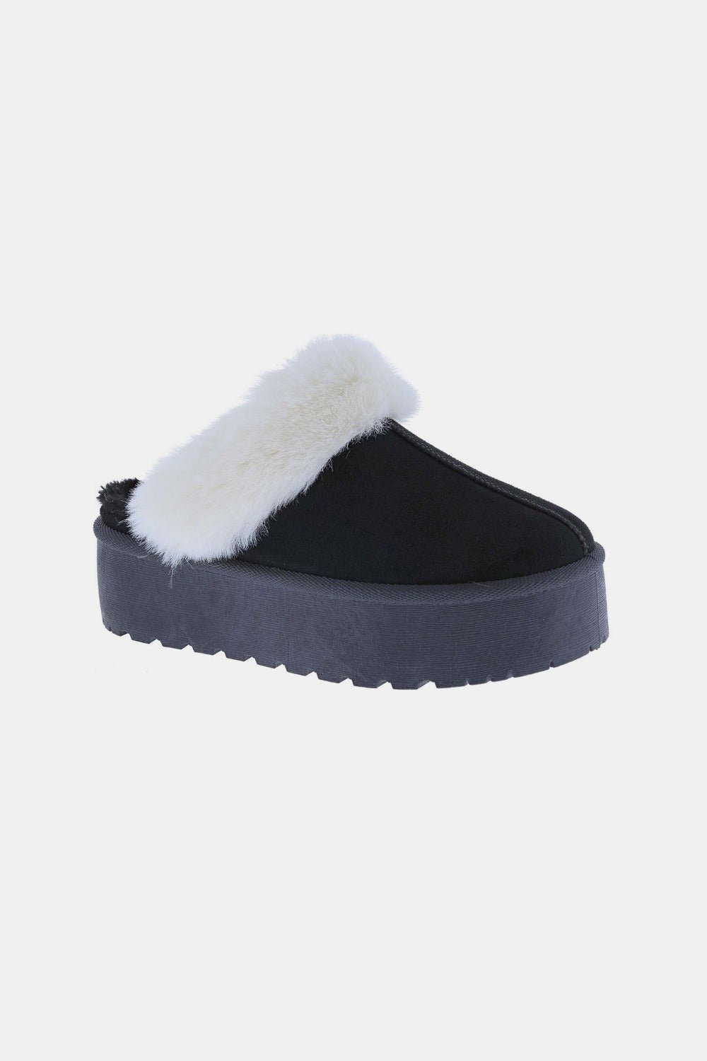 Weeboo Thick Bottom Fur Trim Snow Slippers - Slippers - Black - Bella Bourget