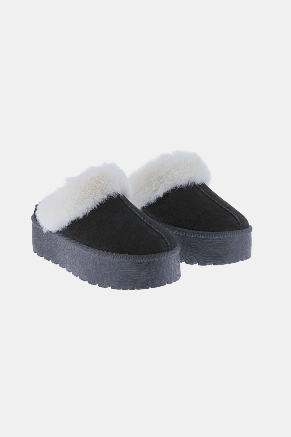 Weeboo Thick Bottom Fur Trim Snow Slippers - Slippers - Black - Bella Bourget