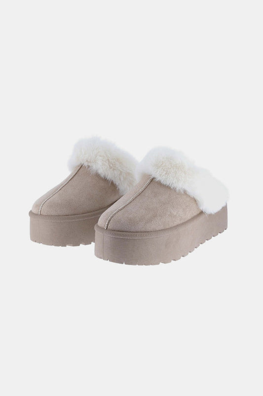 Weeboo Thick Bottom Fur Trim Snow Slippers - Slippers - Taupe - Bella Bourget