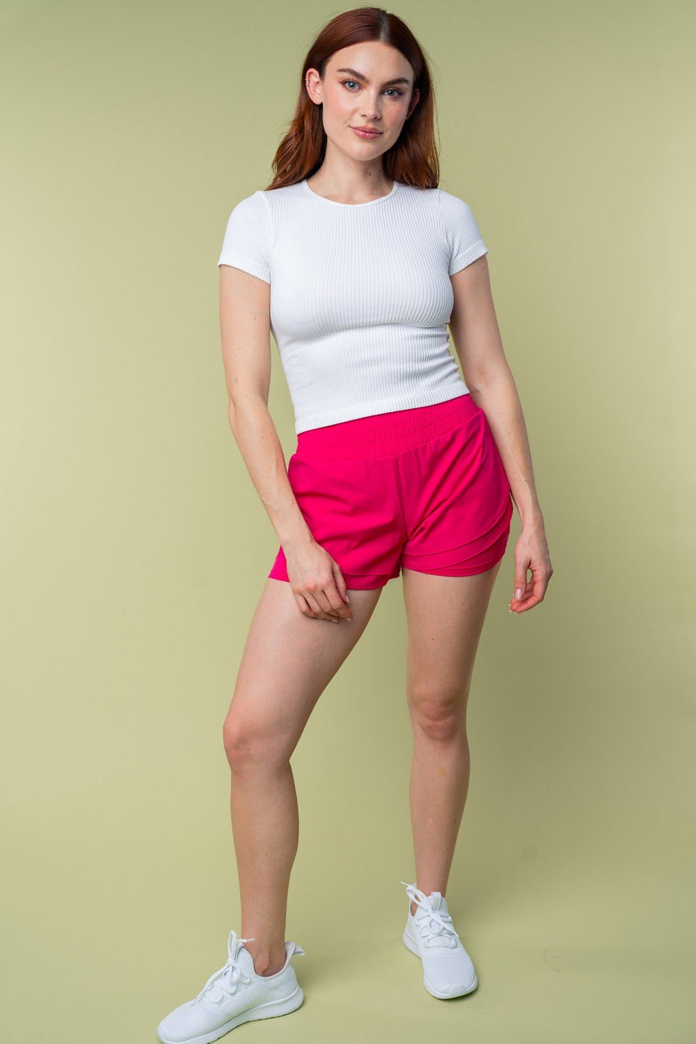 White Birch Full Size High Waisted Knit Shorts - Shorts - Fuchsia - Bella Bourget