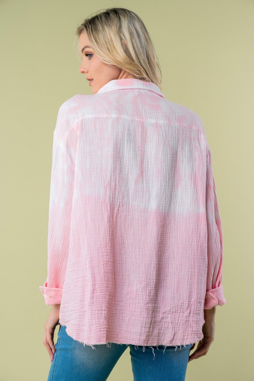 White Birch Full Size Long Sleeve Tie Dye Shirt - Top - Pink - Bella Bourget